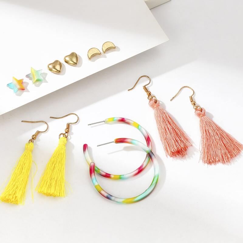 

6pairs Tassel Earrings Set, Multicolor