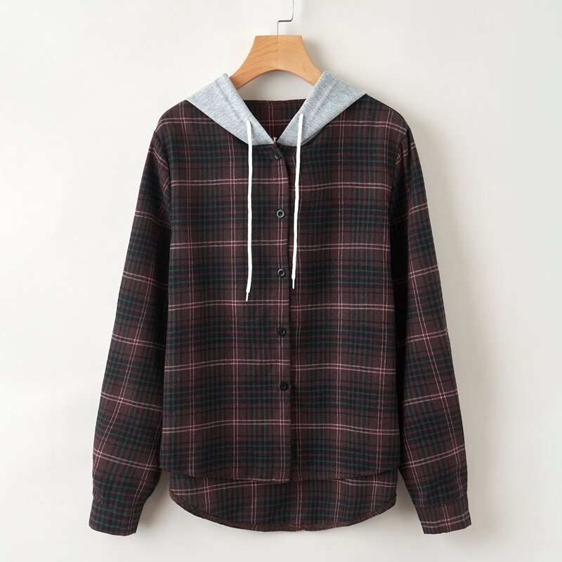 

Dip Hem Plaid Hooded Shirt, Multicolor