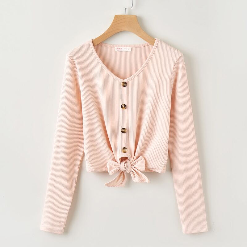 

Solid Knot Button Front Tee, Baby pink
