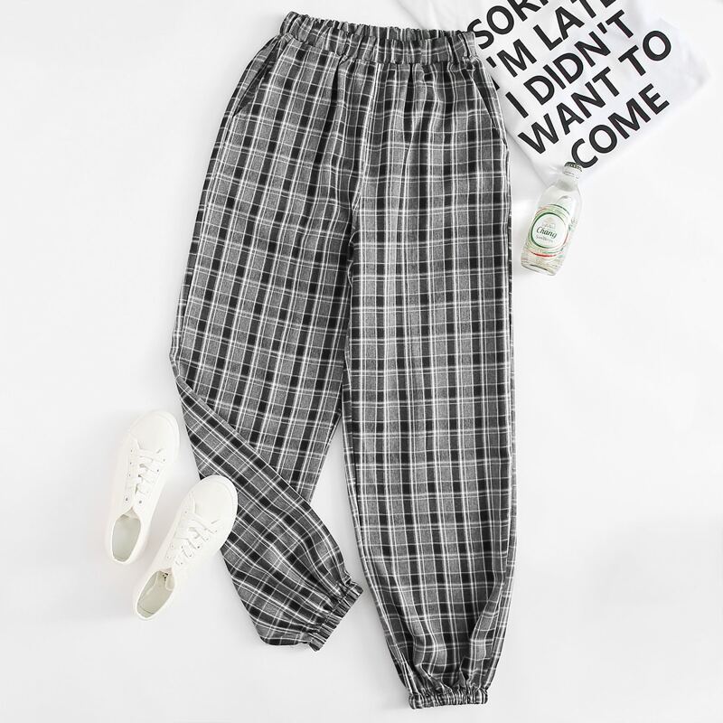 

Plaid Elastic Waist Joggers, Multicolor