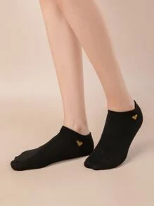 5pairs Heart & Daisy Print Black Ankle Socks Set - Clear - View 3