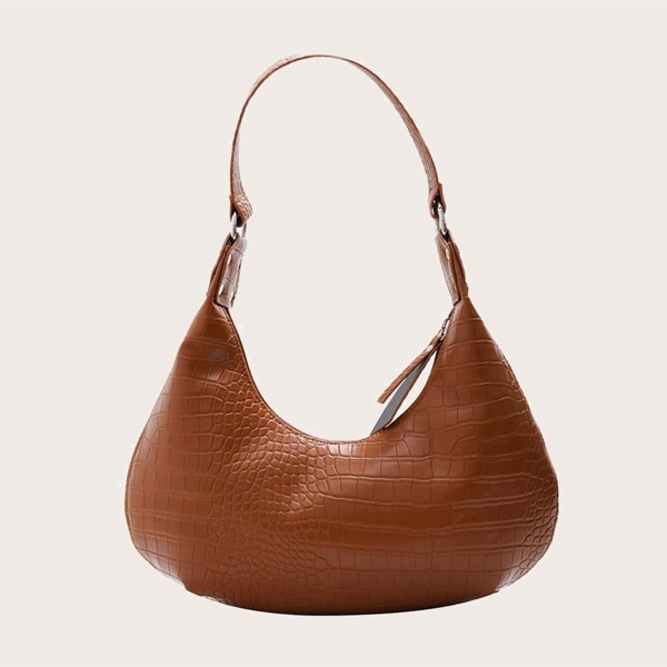 

Croc Embossed Shoulder Bag, Brown