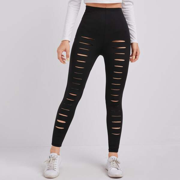 

Cut Out Elastic Waist Leggings, Black