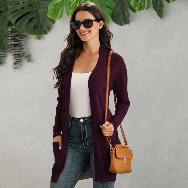 

Dual Pocket Open Front Cardigan, Maroon