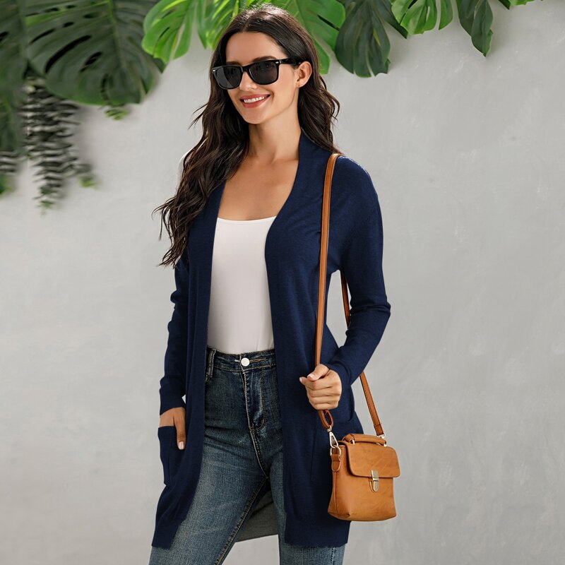 

Dual Pocket Open Front Cardigan, Navy blue