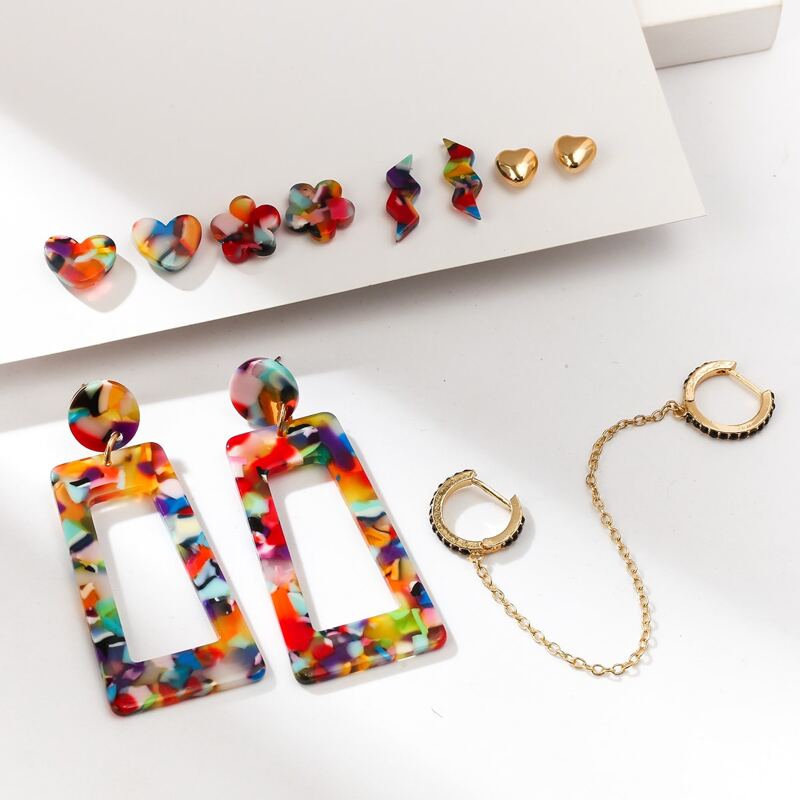 

11pcs Geo Earrings Set, Multicolor