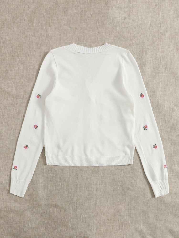 Floral Embroidery Button Up Cardigan - White - View 2