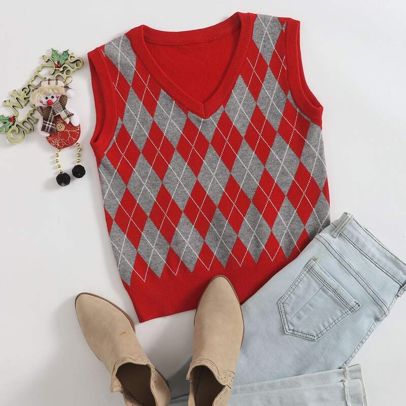 

Argyle Pattern Sweater Vest, Multicolor