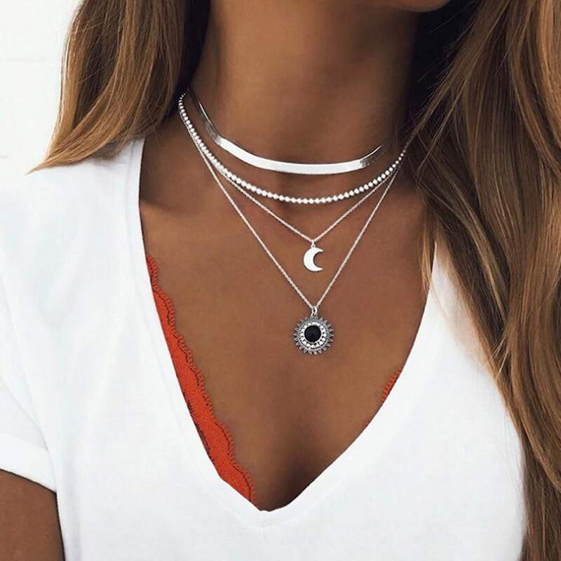 

Moon & Sun Layered Necklace, Silver
