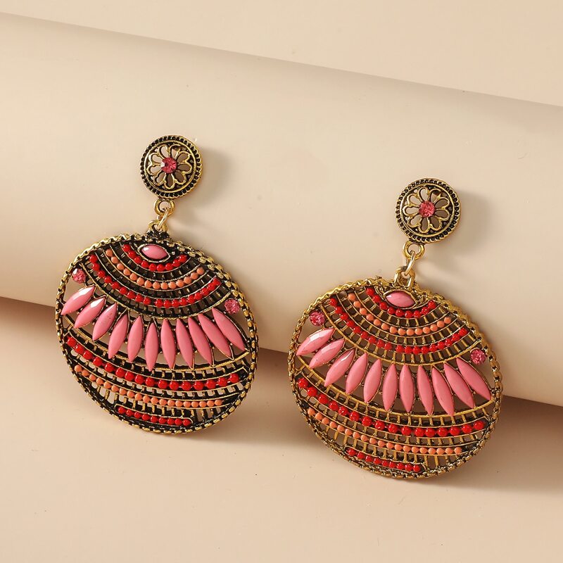 

Hollow Out Round Charm Drop Earrings, Multicolor