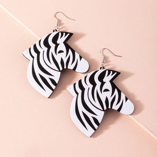 

Zebra Charm Drop Earrings, Black and white