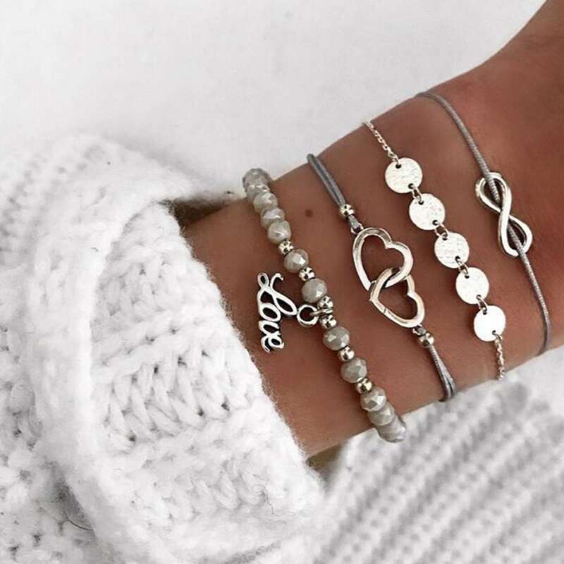 

4pcs Heart & Disc Bracelet, Multicolor