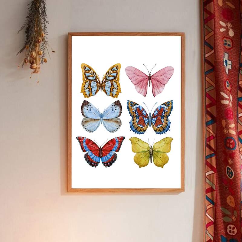 

Butterfly Print Wall Painting Without Frame, White