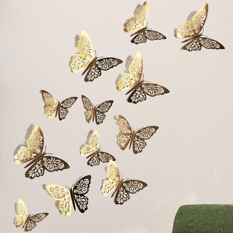 

12pcs 3D Butterfly Wall Sticker, Gold