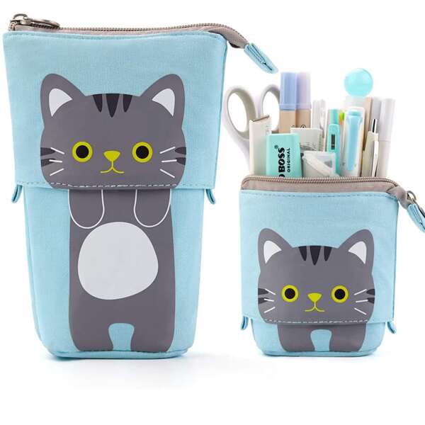 

1pc Cartoon Cat Print Pencil Case, Blue