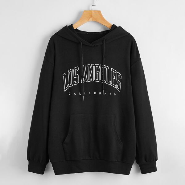 

Letter Graphic Drop Shoulder Hoodie, Black