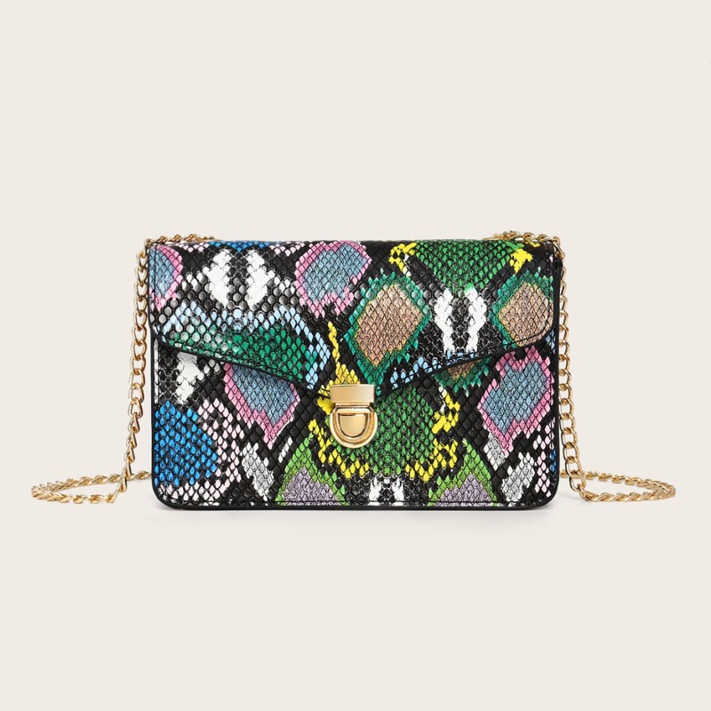 

Push Lock Snakeskin Graphic Crossbody Bag, Multicolor