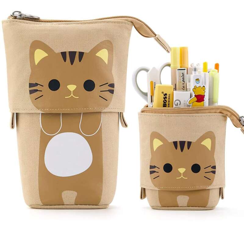 

1pc Cartoon Cat Print Pencil Case, Khaki