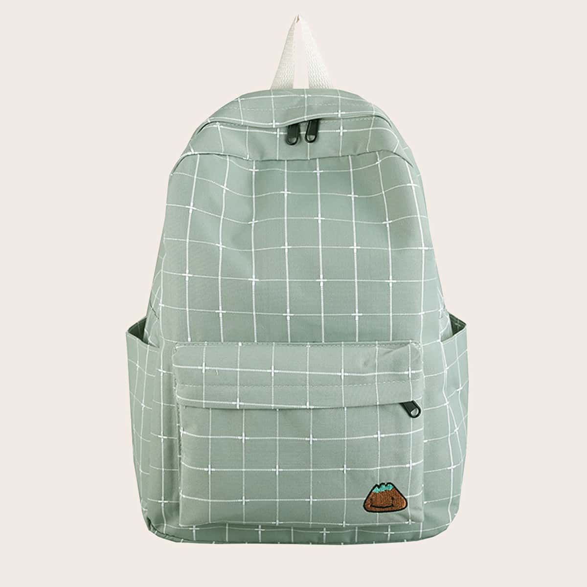 

Pocket Front Plaid Backpack, Green