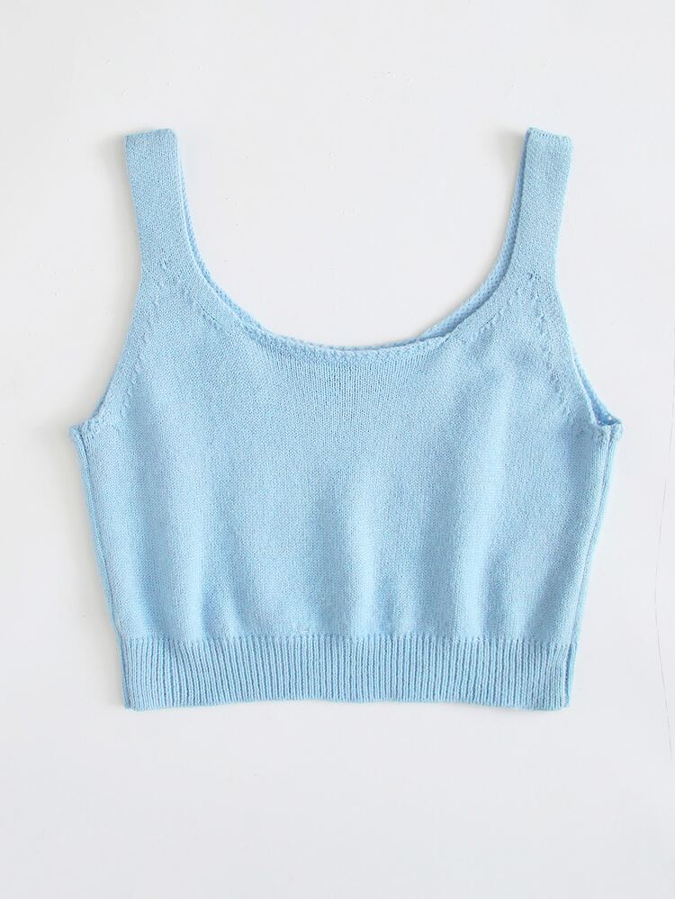 SHEIN Embroidery Floral Crop Knit Top - Baby Blue - View 2