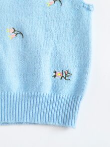 SHEIN 刺繡花卉短版針織上衣 - 淺藍色 - 查看 4