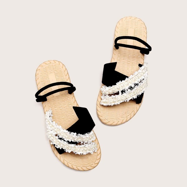 

Faux Pearl Decor Two Way Wear Sandals, Black and white