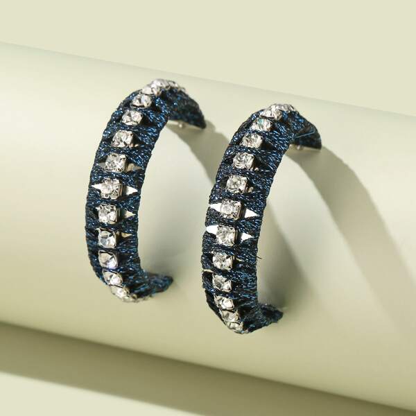

Rhinestone Decor Cuff Hoop Earrings, Blue