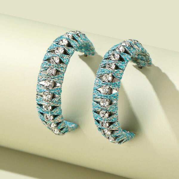 

Rhinestone Decor Cuff Hoop Earrings, Blue