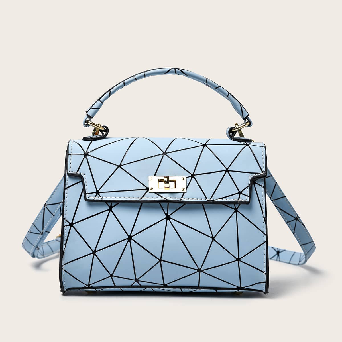 

Geometric Graphic Flap Satchel Bag, Baby blue