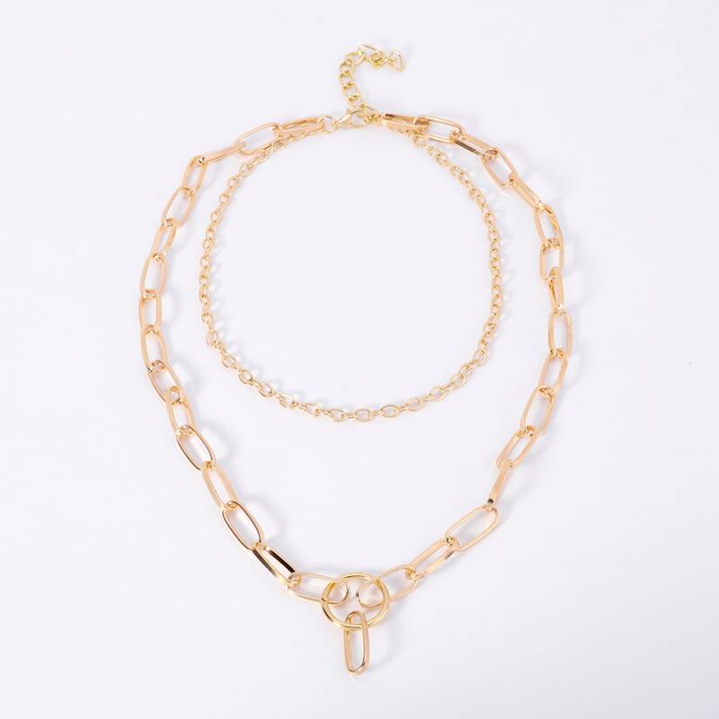 

1pc Layered Chain Necklace, Gold