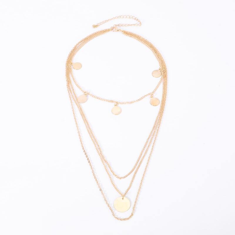 

Disc Decor Layered Chain Necklace, Gold