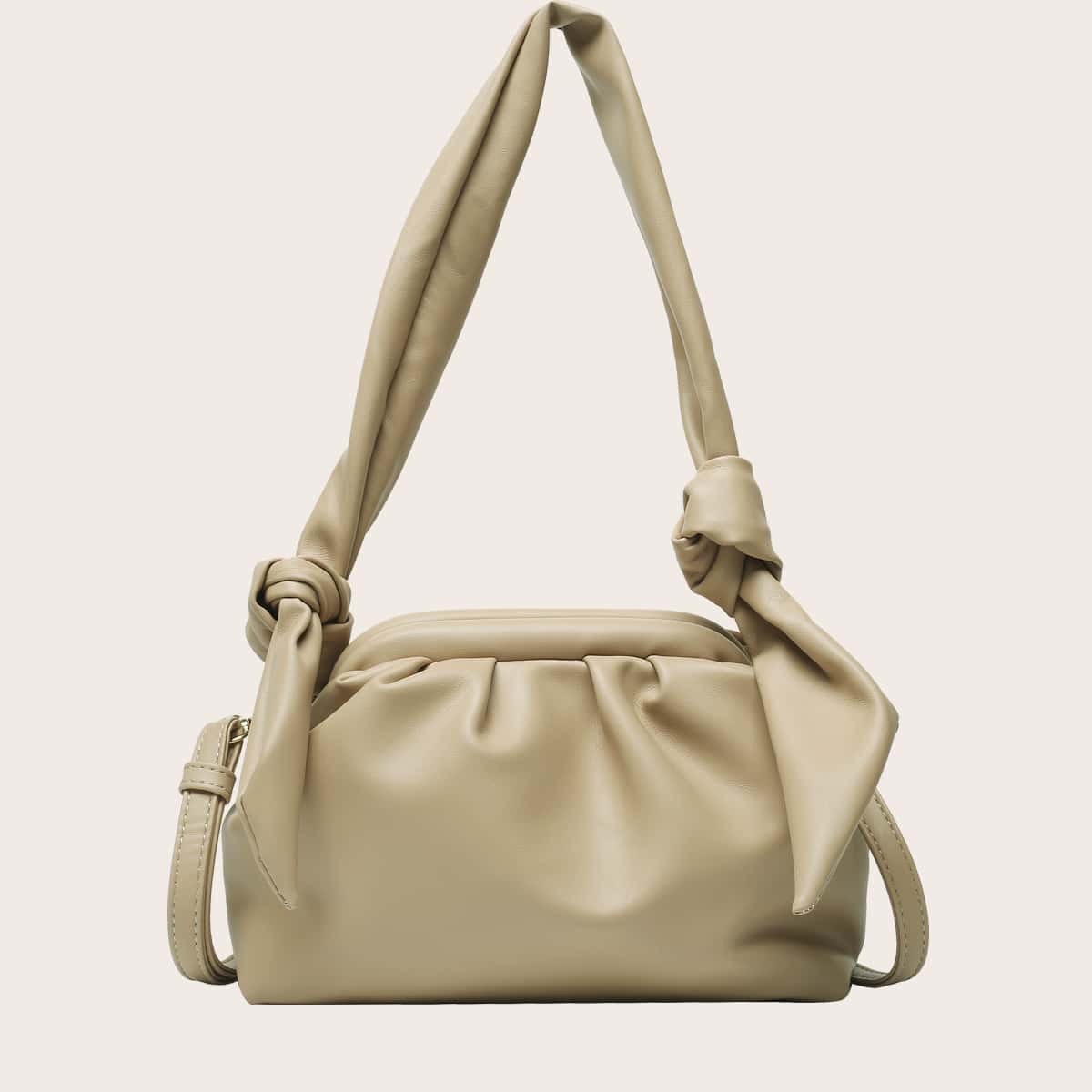 

Knot Decor Ruched Bag, Khaki