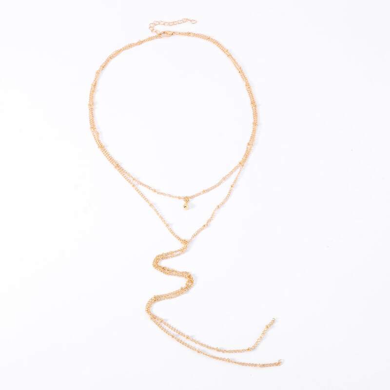 

Round Bead Layered Chain Necklace, Gold