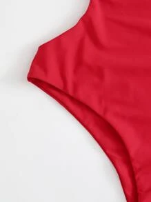 Cut Out One Shoulder One Piece Swimsuit - Red - View 4