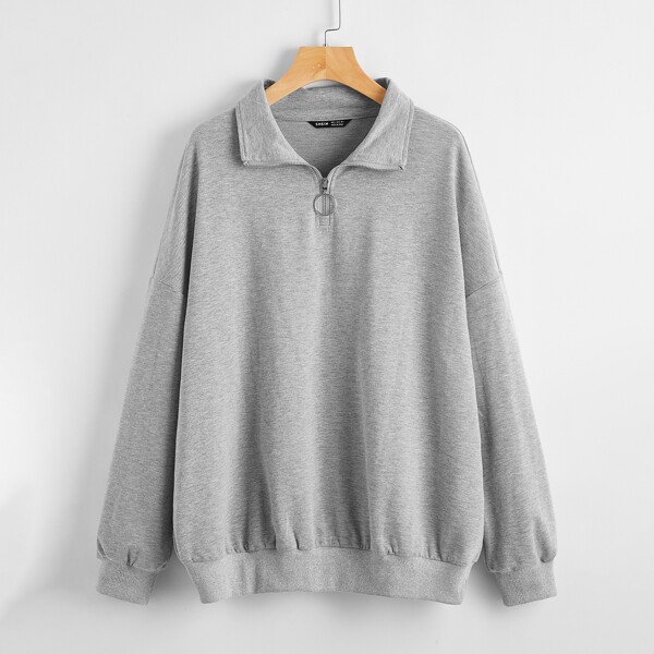 

Drop Shoulder Half Placket Pullover, Light grey