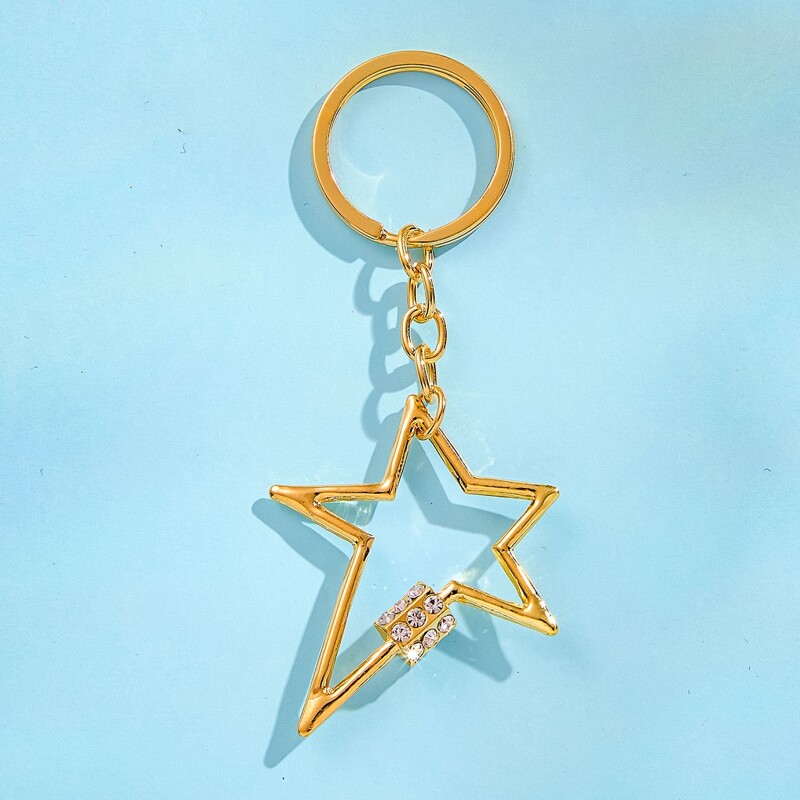 

Rhinestone Decor Star Charm Keychain, Gold