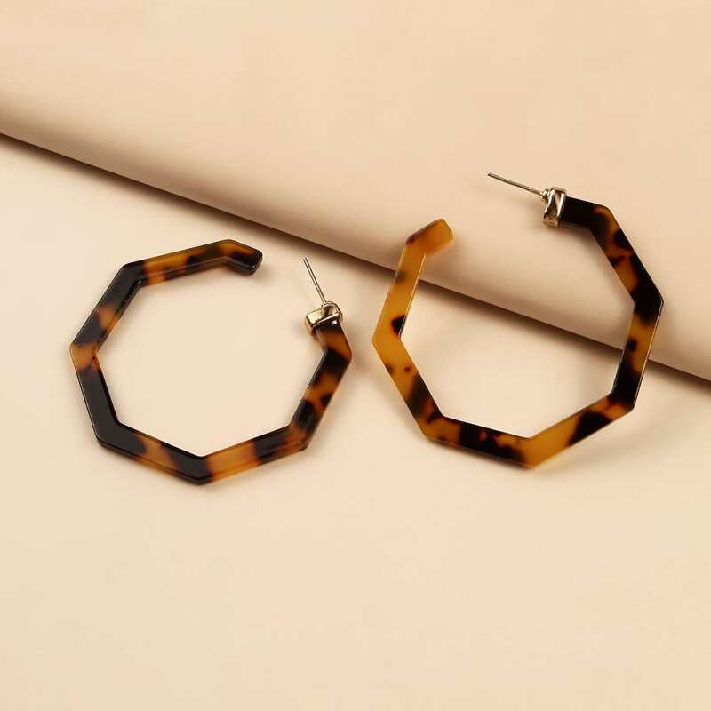 

Polygon Cuff Hoop Earrings, Brown