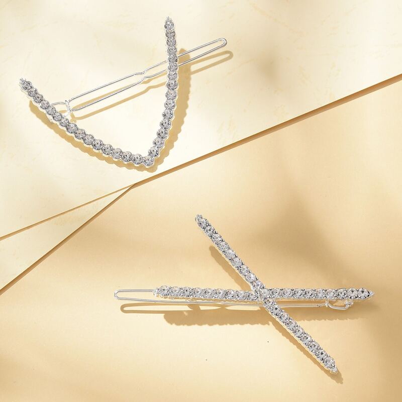 

2pcs Rhinestone Engraved Hair Clip, Silver