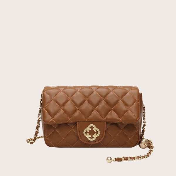 

Quilted Flap Crossbody Bag, Brown