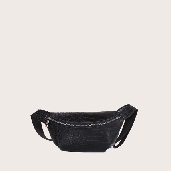 

Men Croc Embossed Fanny Pack, Black