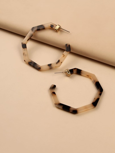 Tortoiseshell Acrylic Hexagon Hoop Earrings