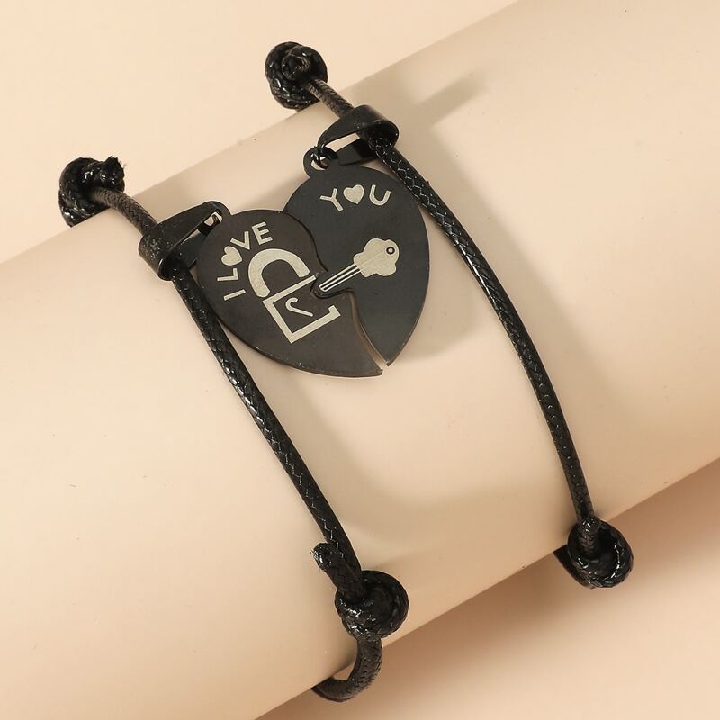 

2pcs Heart Charm Bracelet, Black