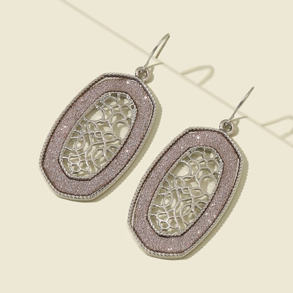 

Hollow Out Geometric Drop Earrings, Pink