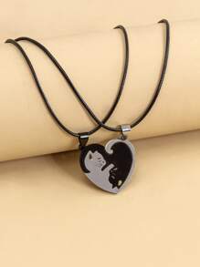 2pcs Cat Charm Necklace - Multicolor - View 1