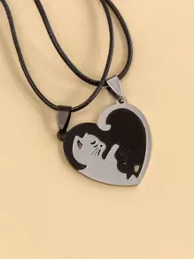 2pcs Cat Charm Necklace - Multicolor - View 3