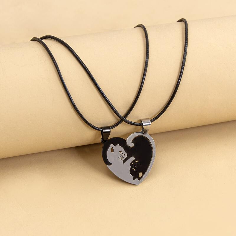 

2pcs Cat Charm Necklace, Multicolor