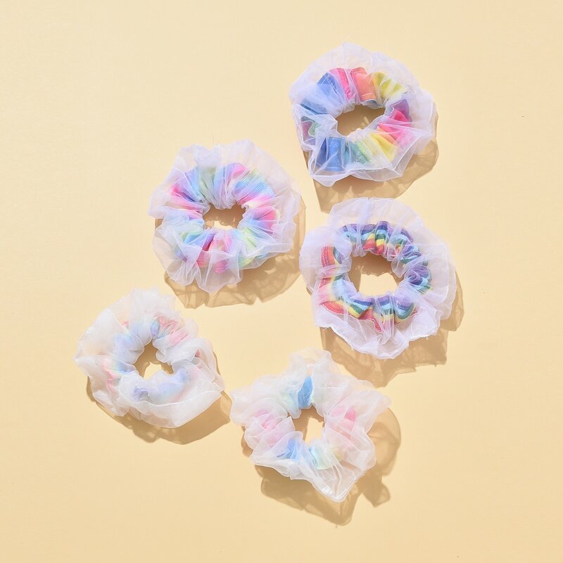 

1pc Random Rainbow Mesh Scrunchie, Multicolor