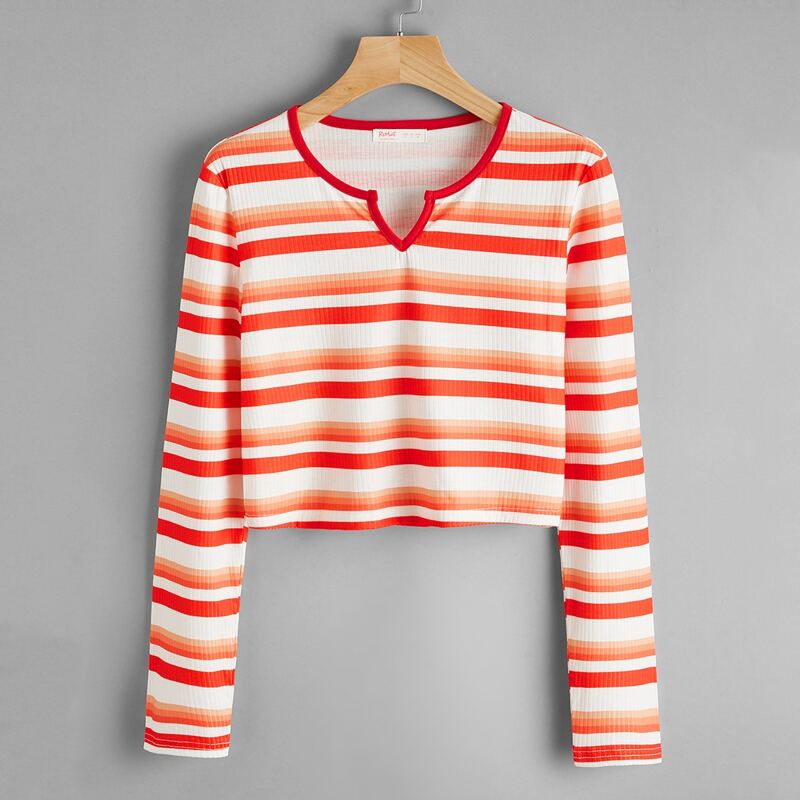 

Notched Striped Crop Tee, Multicolor