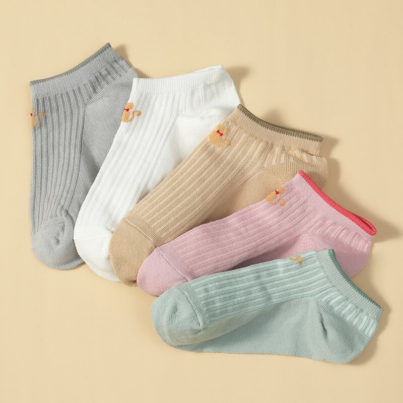

5pairs Cat Pattern Socks, Multicolor