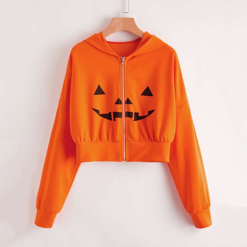 

Graphic Zip Up Hooded Sweatshirt, Orange bright